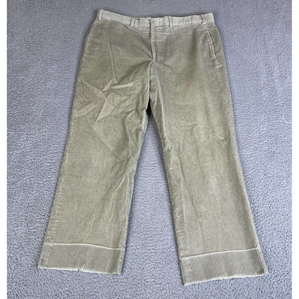 BROOKS‎ BROTHERS Corduroy Pants Men 38 x 28 Beige Flat Front Raw Hem Tapered Leg